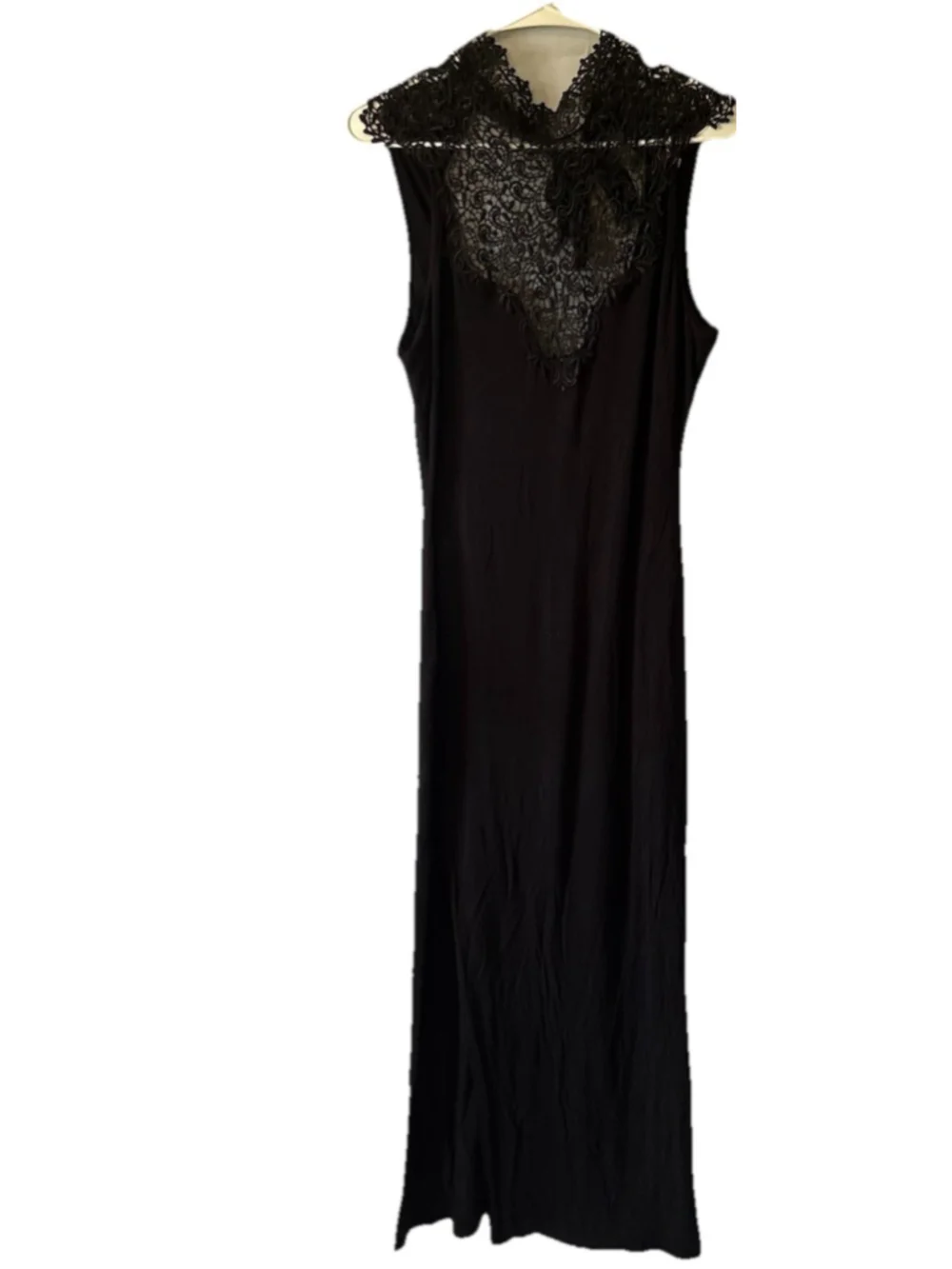 Nella Fantasia Black Maxi Dress Large L Lace Mock Neck Bodycon Side Slit Cutout